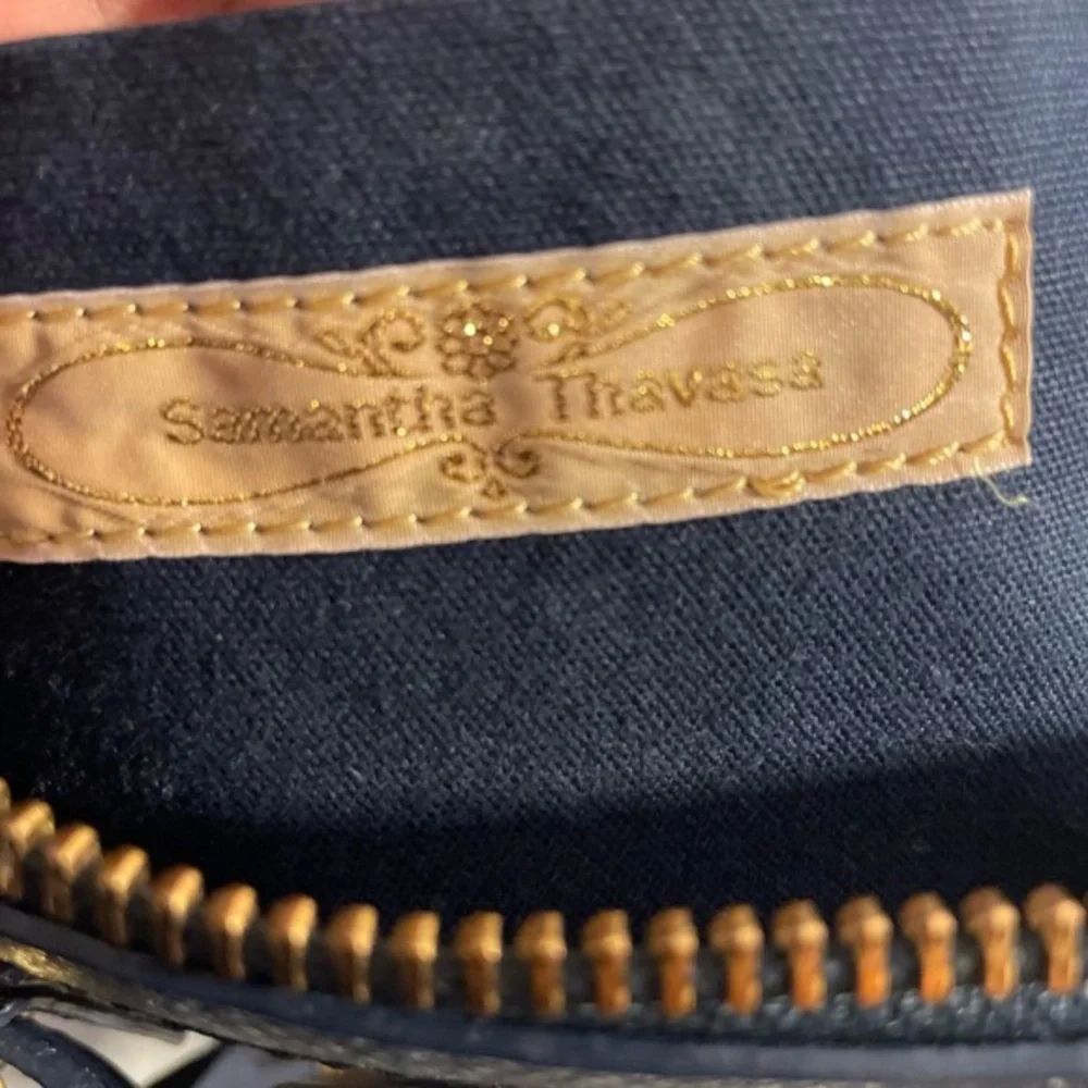 🟢 Samantha Thavasa Bow-Embellished Satchel / Boston Bag Navy Blue, Gold Hardware